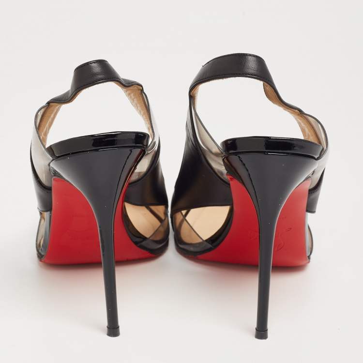 Pre Owned Christian Louboutin Black Patent and Leather and PVC Air Chance Slingback Pumps Size 39.5
