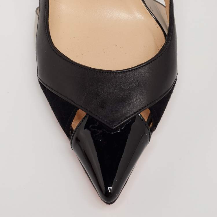 Pre Owned Christian Louboutin Black Patent and Leather and PVC Air Chance Slingback Pumps Size 39.5