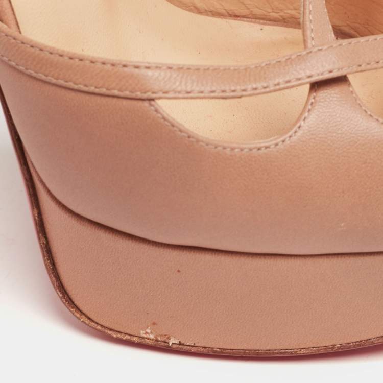 Pre Owned Christian Louboutin Beige Leather Madalena Sandals Size 37.5
