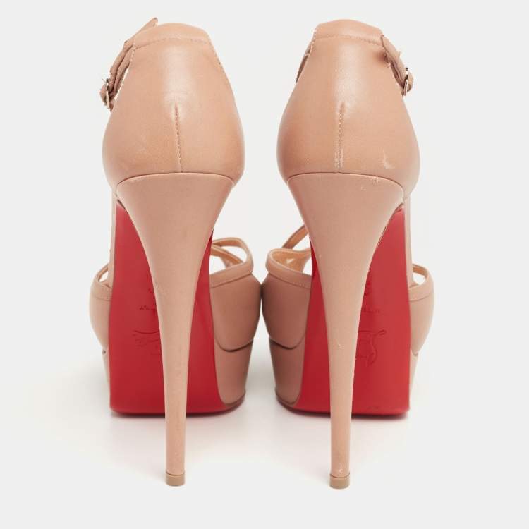 Pre Owned Christian Louboutin Beige Leather Madalena Sandals Size 37.5