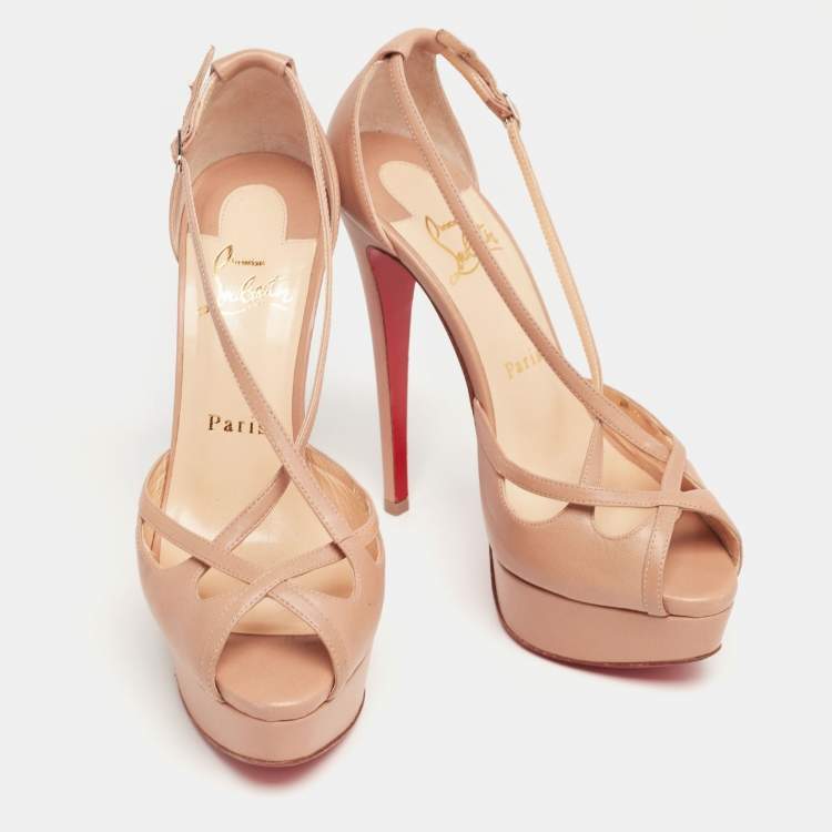Pre Owned Christian Louboutin Beige Leather Madalena Sandals Size 37.5