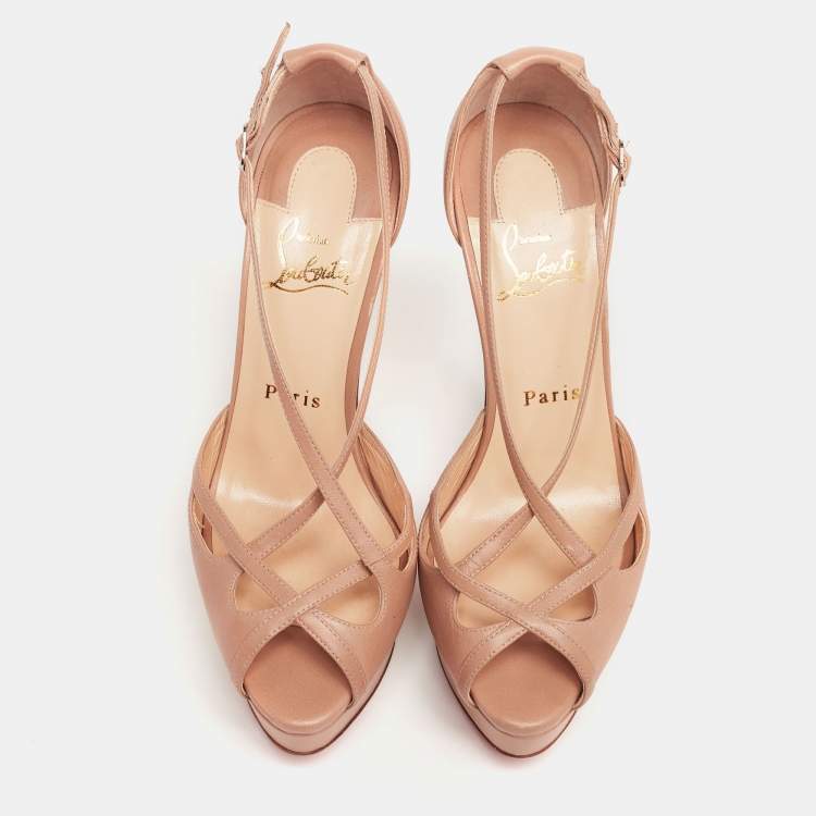 Pre Owned Christian Louboutin Beige Leather Madalena Sandals Size 37.5