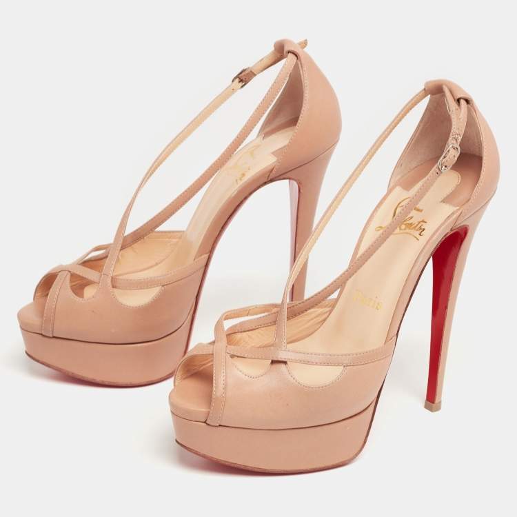 Pre Owned Christian Louboutin Beige Leather Madalena Sandals Size 37.5
