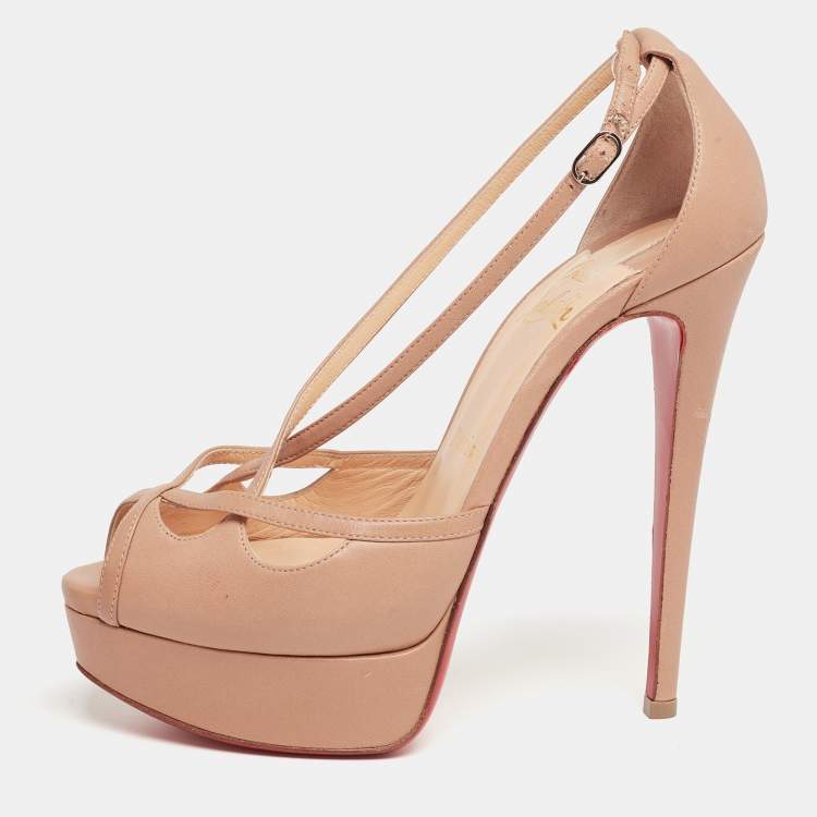 Pre Owned Christian Louboutin Beige Leather Madalena Sandals Size 37.5