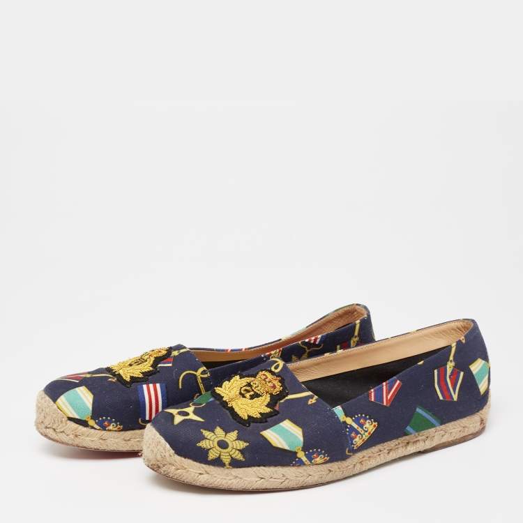 Pre Owned Christian Louboutin  Multicolor Canvas Galia Espadrille Flats Size 38