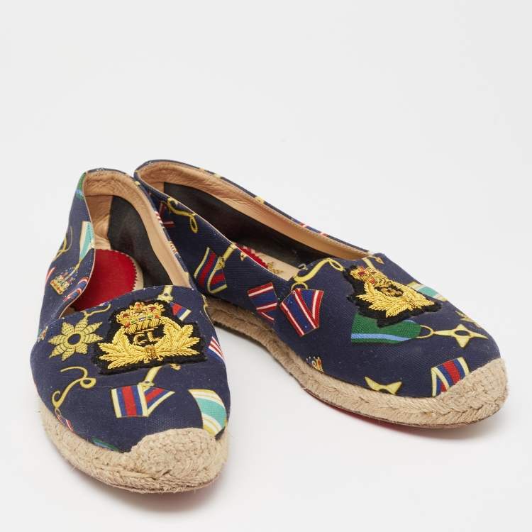 Pre Owned Christian Louboutin  Multicolor Canvas Galia Espadrille Flats Size 38