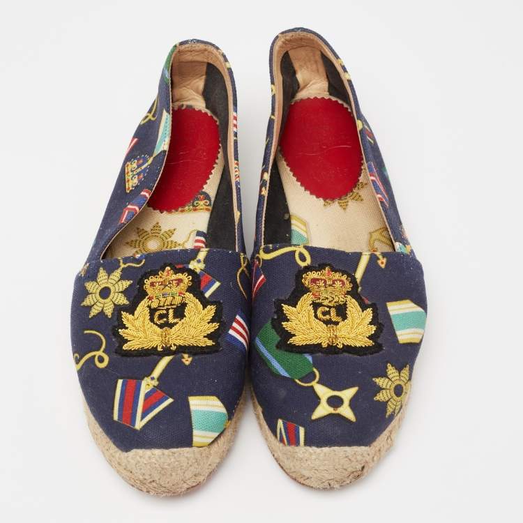 Pre Owned Christian Louboutin  Multicolor Canvas Galia Espadrille Flats Size 38