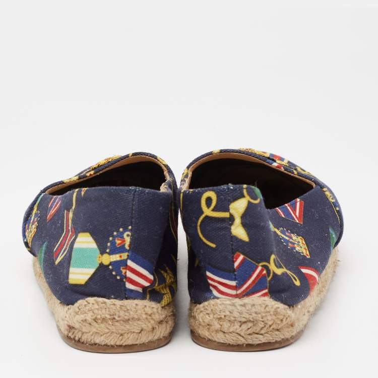 Pre Owned Christian Louboutin  Multicolor Canvas Galia Espadrille Flats Size 38