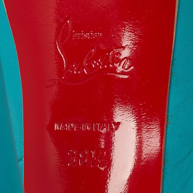 Pre Owned Christian Louboutin Turquoise Leather Peep-Toe Platform Slingback Sandals Size 38.5