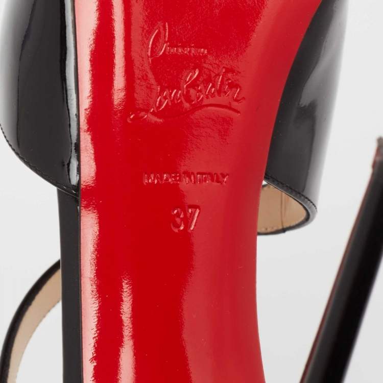 Pre Owned Christian Louboutin Black Patent Leather Catchy Two Peep-Toe Pumps Size 37