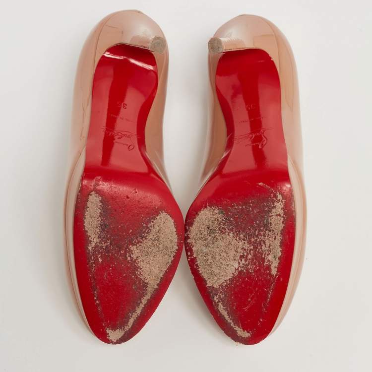 Pre Owned Christian Louboutin Beige Patent Leather New Simple Pumps Size 35