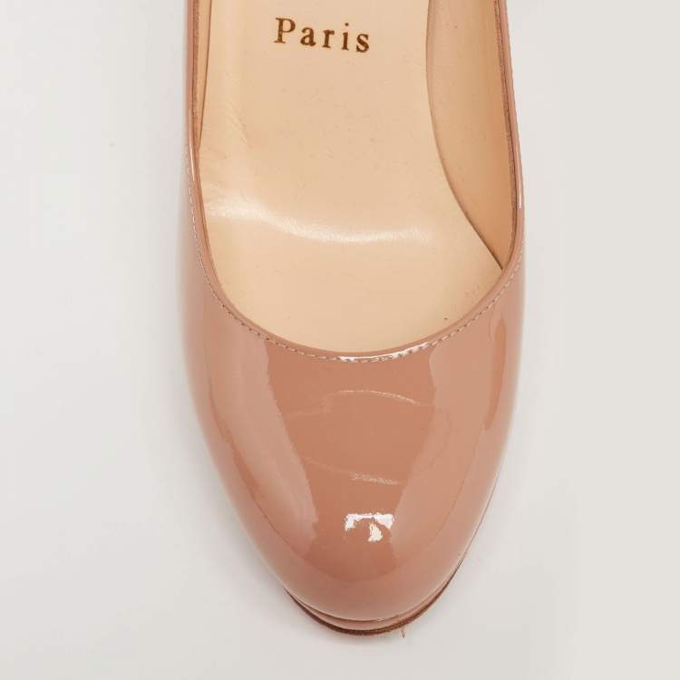 Pre Owned Christian Louboutin Beige Patent Leather New Simple Pumps Size 35