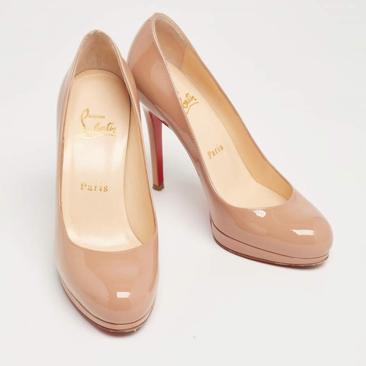 Pre Owned Christian Louboutin Beige Patent Leather New Simple Pumps Size 35