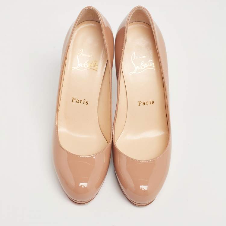 Pre Owned Christian Louboutin Beige Patent Leather New Simple Pumps Size 35