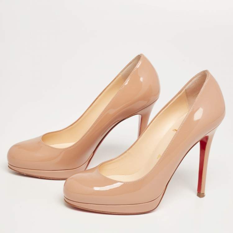 Pre Owned Christian Louboutin Beige Patent Leather New Simple Pumps Size 35