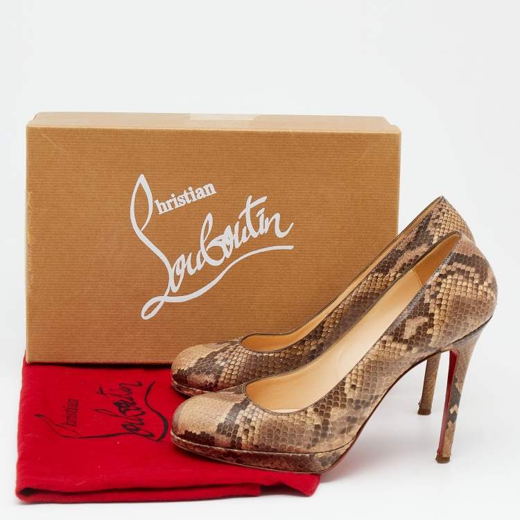Pre Owned Christian Louboutin Brown/Beige Python Leather New Simple Platform Pumps Size 38.5