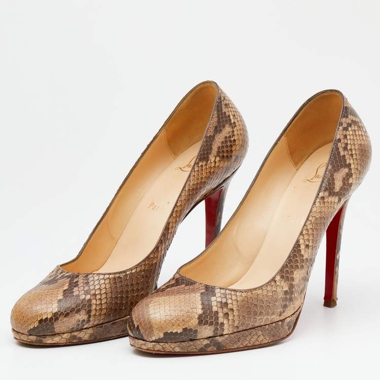Pre Owned Christian Louboutin Brown/Beige Python Leather New Simple Platform Pumps Size 38.5