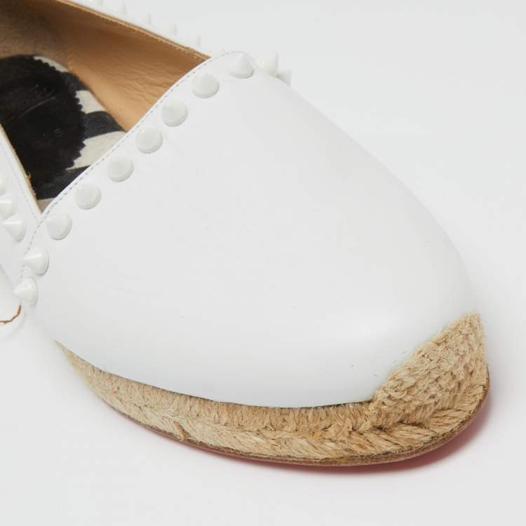 Pre Owned Christian Louboutin White Leather Spike Espadrille Flats Size 36