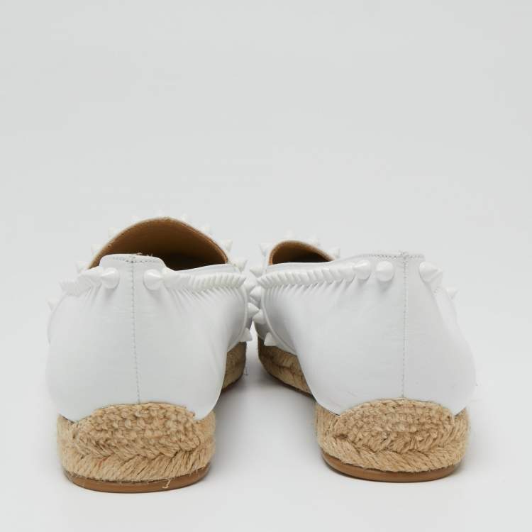 Pre Owned Christian Louboutin White Leather Spike Espadrille Flats Size 36