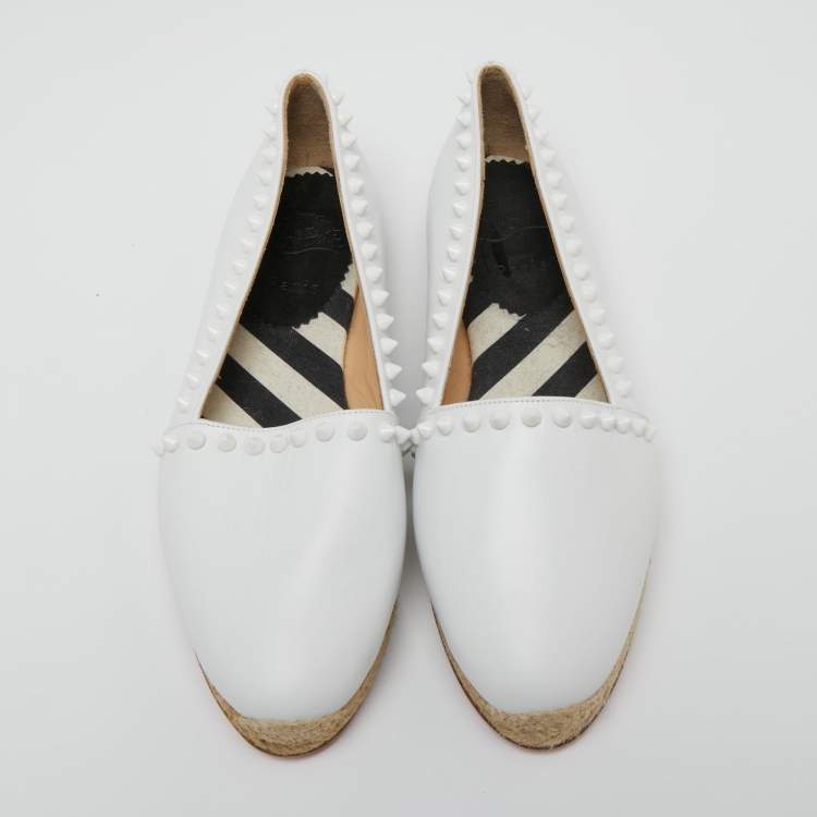 Pre Owned Christian Louboutin White Leather Spike Espadrille Flats Size 36