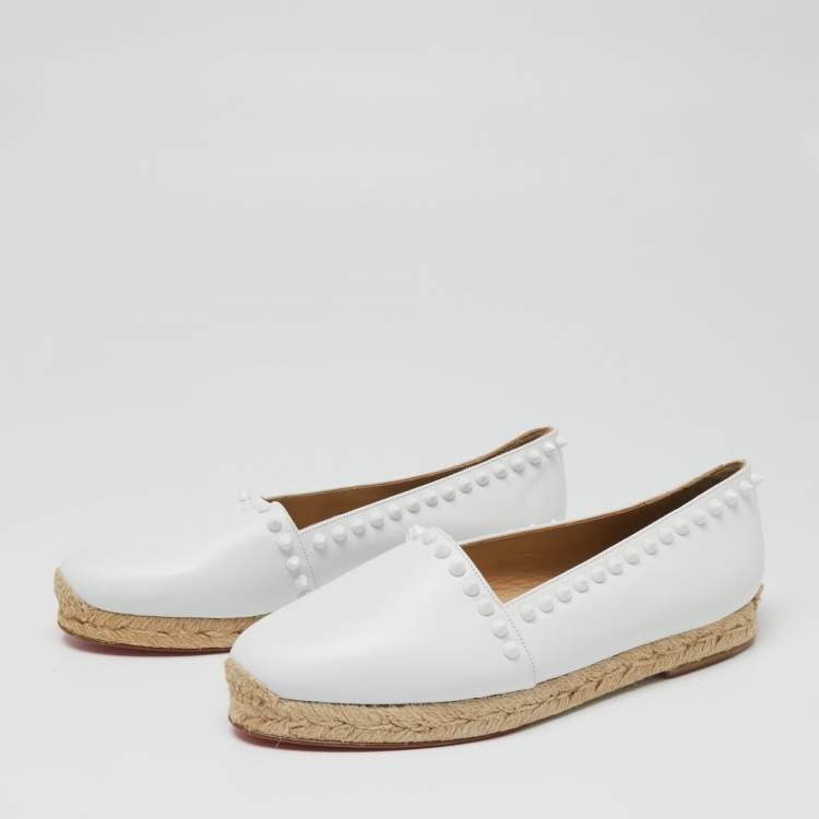 Pre Owned Christian Louboutin White Leather Spike Espadrille Flats Size 36