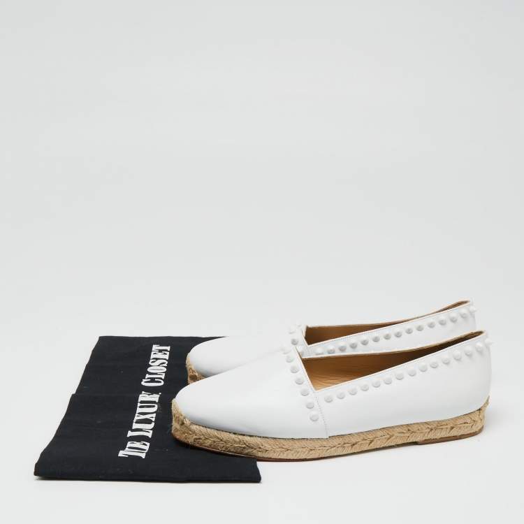 Pre Owned Christian Louboutin White Leather Spike Espadrille Flats Size 36