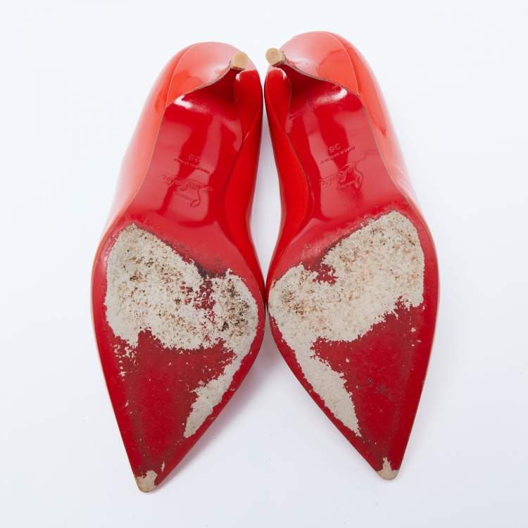 Pre Owned Christian Louboutin Orange Patent Leather Piou Piou Pumps Size 38