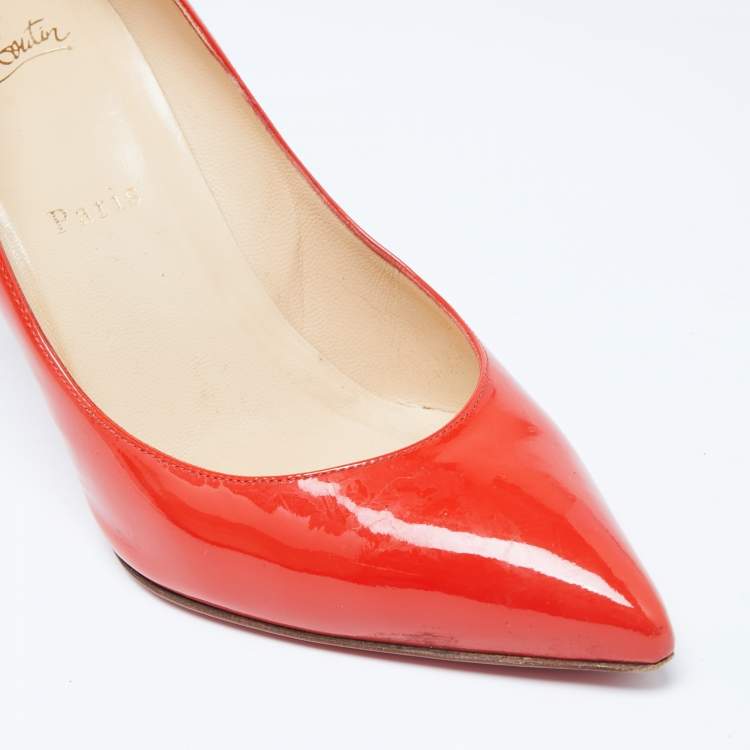 Pre Owned Christian Louboutin Orange Patent Leather Piou Piou Pumps Size 38