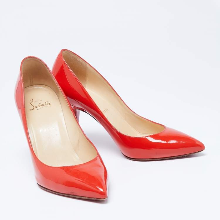 Pre Owned Christian Louboutin Orange Patent Leather Piou Piou Pumps Size 38