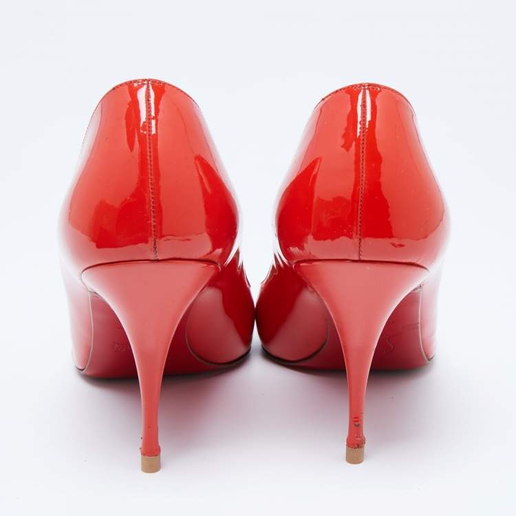 Pre Owned Christian Louboutin Orange Patent Leather Piou Piou Pumps Size 38