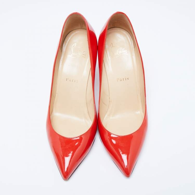 Pre Owned Christian Louboutin Orange Patent Leather Piou Piou Pumps Size 38