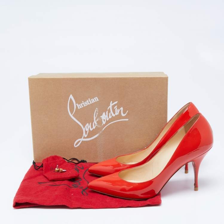 Pre Owned Christian Louboutin Orange Patent Leather Piou Piou Pumps Size 38