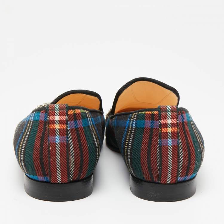 مملوكة مسبقًا Christian Louboutin Multicolor Fabric Rollergirl Chain-Link Smoking Slippers Size 38.5