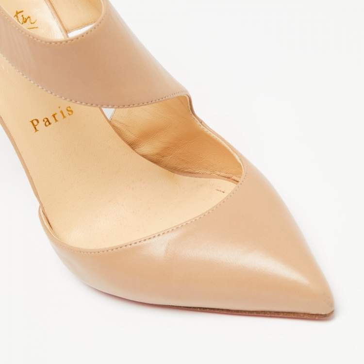 Pre Owned Christian Louboutin Beige Leather Sharpeta Pointed-Toe Pumps Size 40