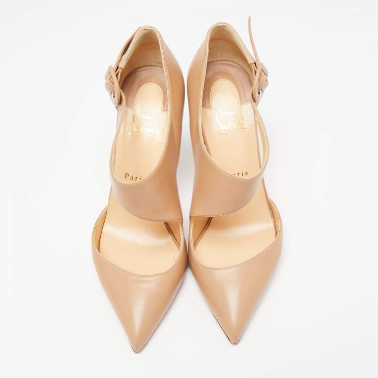 Pre Owned Christian Louboutin Beige Leather Sharpeta Pointed-Toe Pumps Size 40