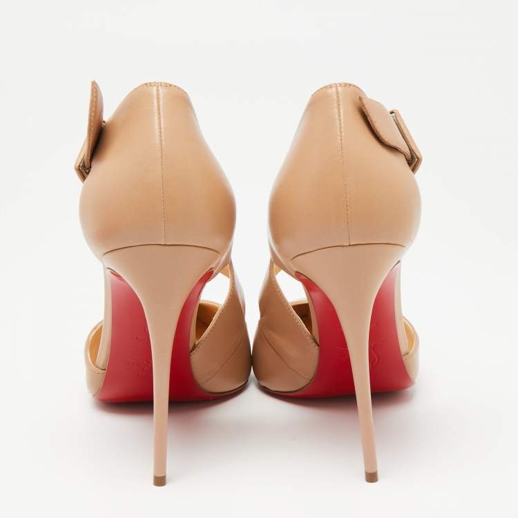 Pre Owned Christian Louboutin Beige Leather Sharpeta Pointed-Toe Pumps Size 40