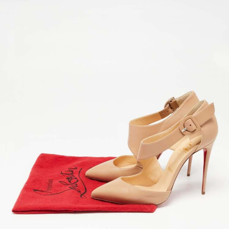 Pre Owned Christian Louboutin Beige Leather Sharpeta Pointed-Toe Pumps Size 40