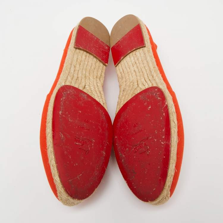 Pre Owned Christian Louboutin Orange Canvas Gala Embroidered Crest Flat Espadrilles Size 40