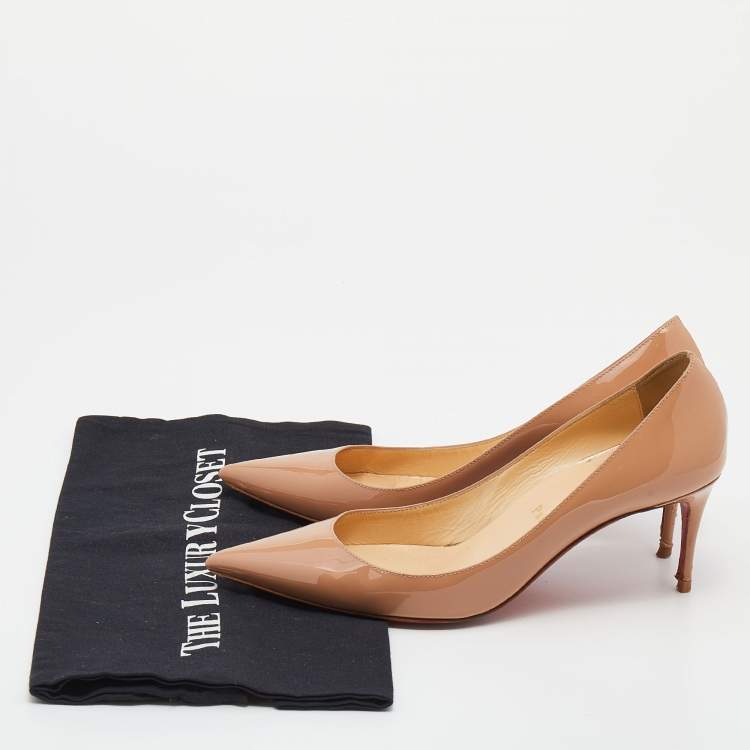 Pre Owned Christian Louboutin Beige Patent Leather Pigalle Pointed Toe Pumps Size 37.5