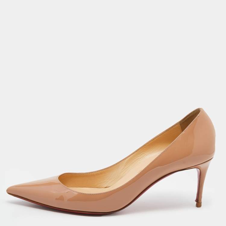 Pre Owned Christian Louboutin Beige Patent Leather Pigalle Pointed Toe Pumps Size 37.5
