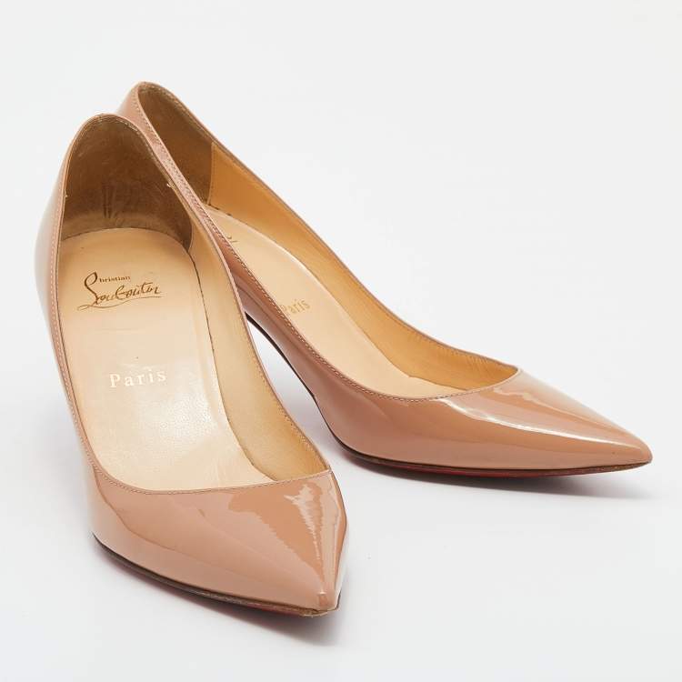 Pre Owned Christian Louboutin Beige Patent Leather Pigalle Pointed Toe Pumps Size 37.5