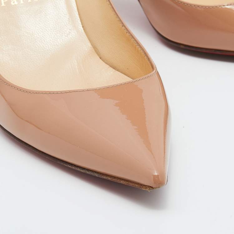 Pre Owned Christian Louboutin Beige Patent Leather Pigalle Pointed Toe Pumps Size 37.5