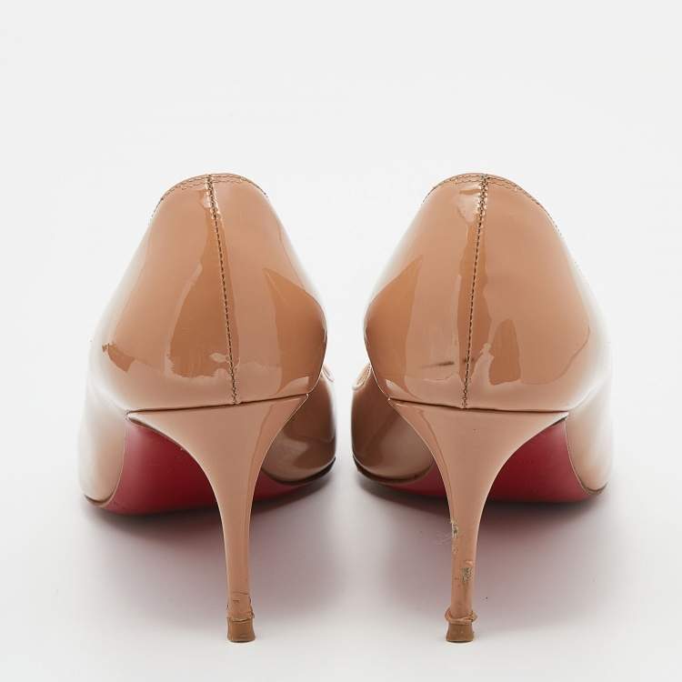 Pre Owned Christian Louboutin Beige Patent Leather Pigalle Pointed Toe Pumps Size 37.5