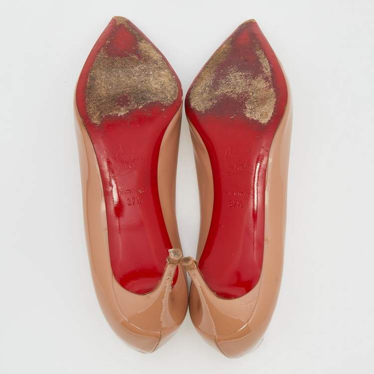 Pre Owned Christian Louboutin Beige Patent Leather Pigalle Pointed Toe Pumps Size 37.5
