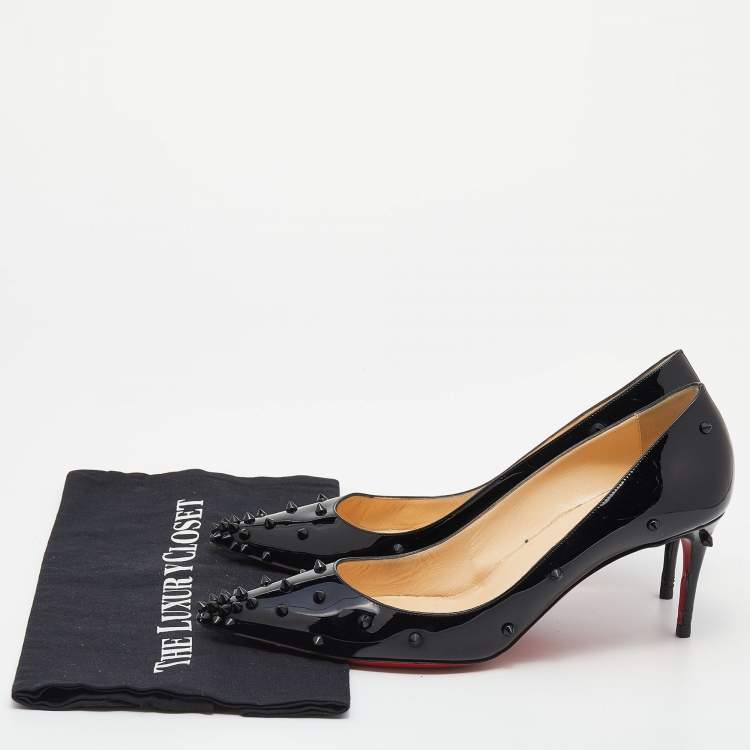 مملوكة مسبقًا Christian Louboutin Black Patent Leather Diamond Spike Pumps Size 41