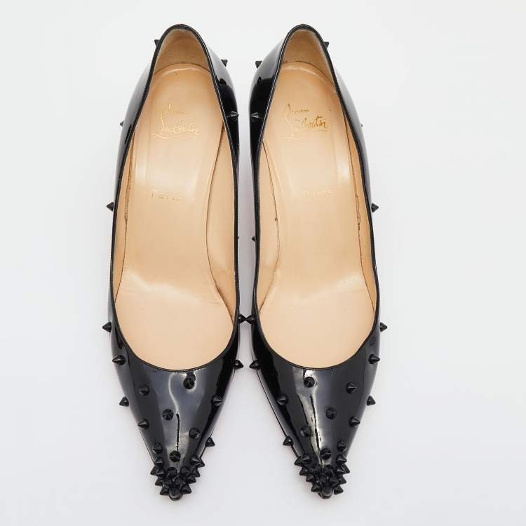 مملوكة مسبقًا Christian Louboutin Black Patent Leather Diamond Spike Pumps Size 41