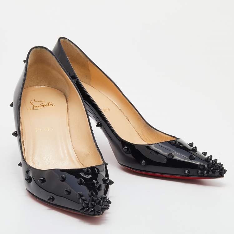 مملوكة مسبقًا Christian Louboutin Black Patent Leather Diamond Spike Pumps Size 41