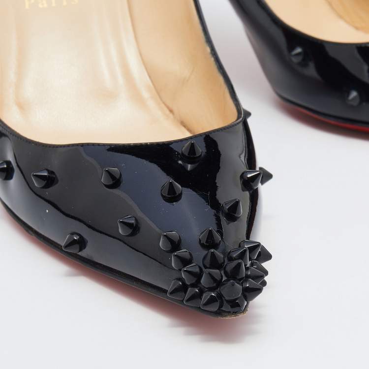مملوكة مسبقًا Christian Louboutin Black Patent Leather Diamond Spike Pumps Size 41
