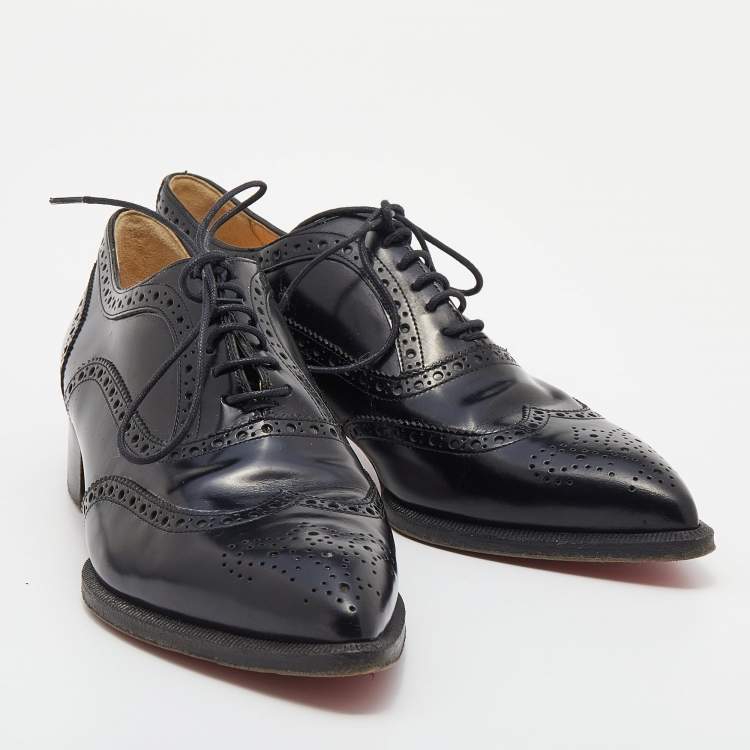 Pre Owned Christian Louboutin Black Brogue Leather Zazou Lace Up Oxfords Size 39