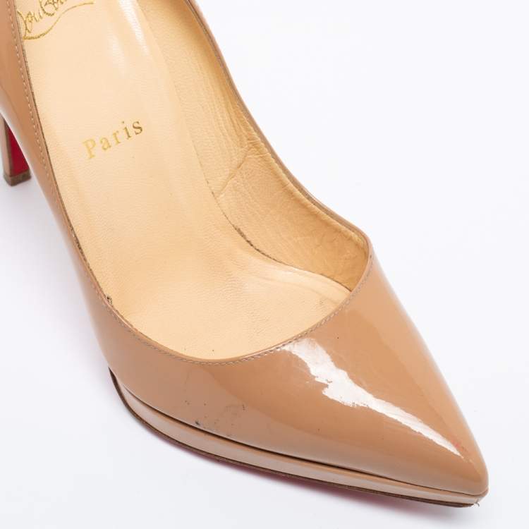 Pre Owned Christian Louboutin Beige Patent Leather Pigalle Plato Pumps Size 39.5